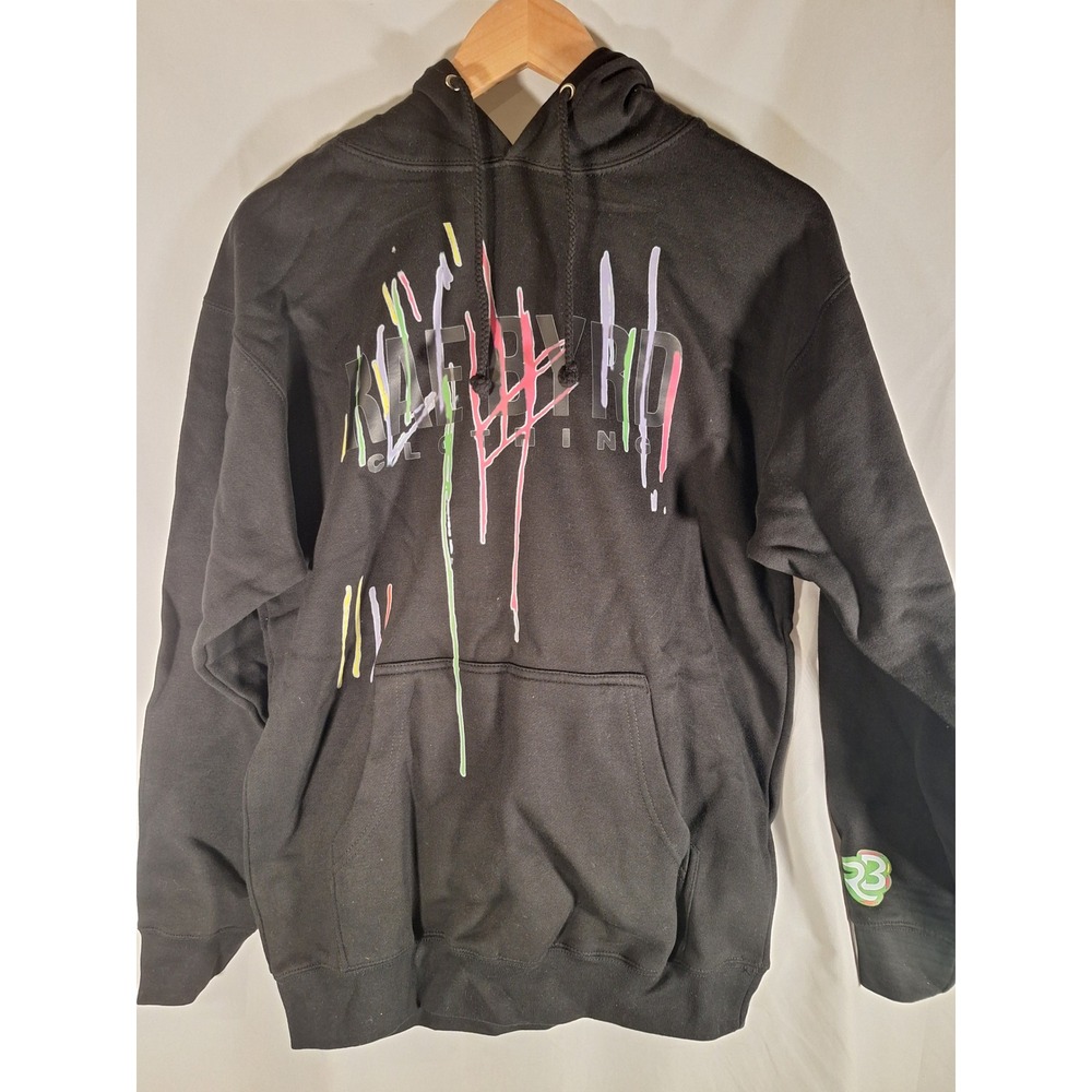 Rae Byrd Clothing Mens Black Multi Color Paint Drip Graphic Hoodie Size M